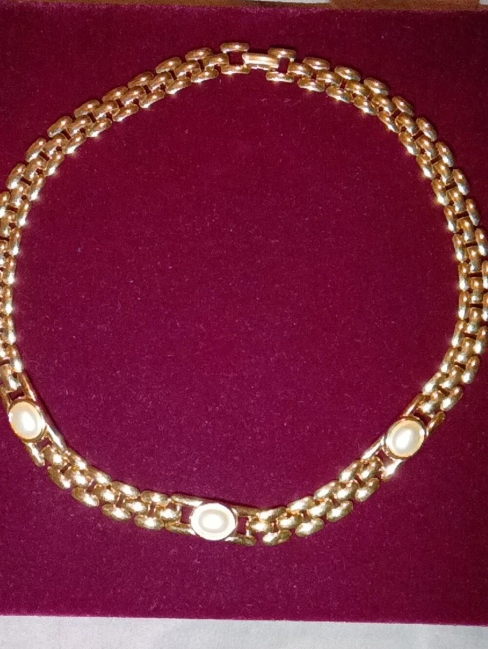 Gold-Tone Chain Necklace with White Accent Discs